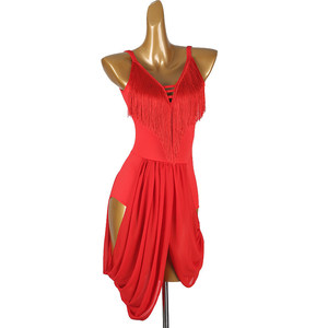 Nouvelle Robe de Danse Latine 2026 LQ467 en Soie Rouge pour Entraînement, Compétition et Spectacle, Modèle à Franges - Product Image 1