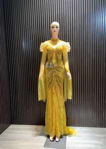 Vestido de Mujer con Hombros Descubiertos, Manga Regular, Estilo Sirena, Tela de Seda, Pedrería de Alta Gama, Estilo Urbano, para Fiesta de Noche de Invierno - Product Image 6