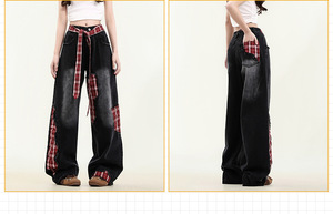 <span class=keywords><strong>Pantalones</strong></span> vaqueros de pierna recta estilo streetwear con lazo cosido, lavados, de verano, estilo retro americano, talla pequeña, lavables, novedad transfronteriza - Product Image 4