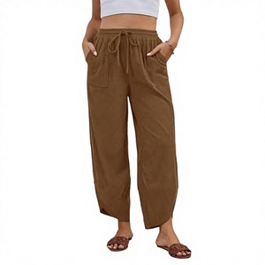 Pantalones Palazzo Vintage para Mujer, Holgados, de Cintura Alta, Pierna Ancha, Cortos, para Playa, Atuendos de Verano 2026, a la Moda, 100% Poliéster, con Cordón Ajustable - Product Image 1