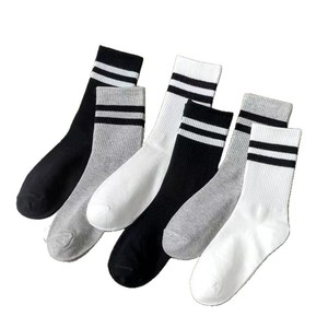 Women's Black White Gray Double Stripe Crew <b>Socks</b> High Waisted Casual Sports <b>Socks</b> For Youth - Product Image 5