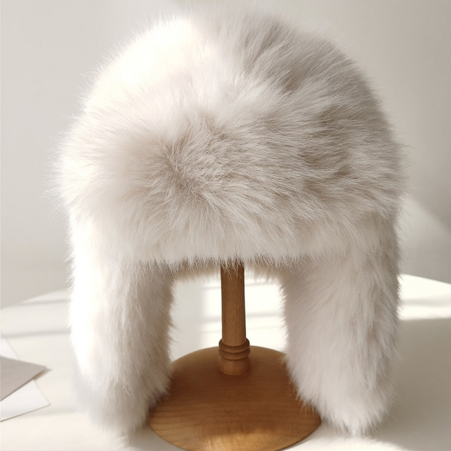 Lady Girl Fox Fur Warm Winter Hat Fashion Mongolian Earmuffs Women Hat Earflap Big Fluffy Hat for Women Hat Supplier