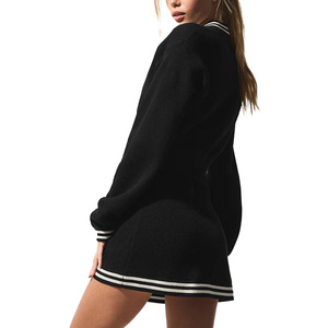 Set da donna personalizzato all'ingrosso <span class=keywords><strong>in</strong></span> maglia Color Block <span class=keywords><strong>in</strong></span> lana con chiusura lampo Waffle <span class=keywords><strong>in</strong></span> maglia sportiva Streetwear di alta qualità elegante abito <span class=keywords><strong>maglione</strong></span> - Product Image 2