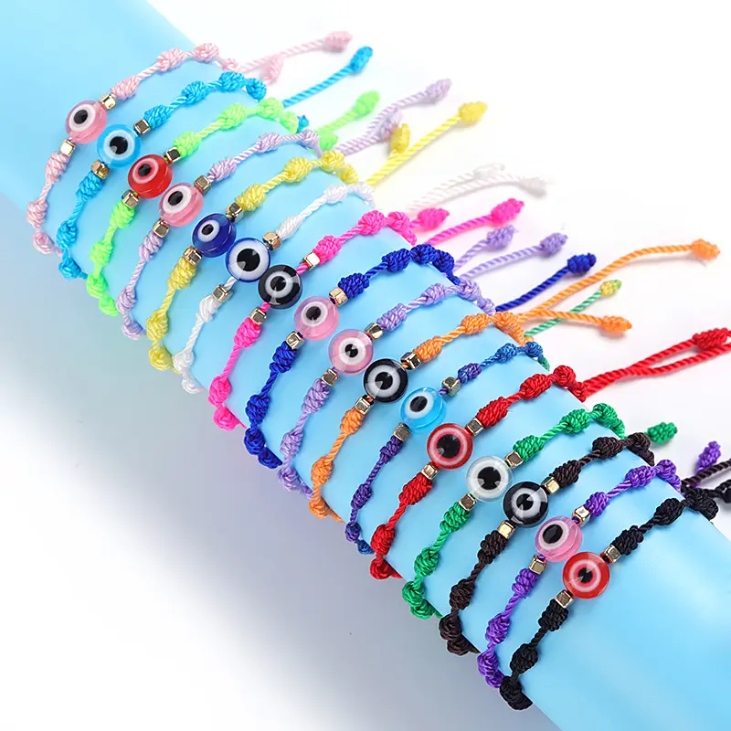 Wholesale Colorful Rainbow Braided Adjustable Silk String Knots Women Girls Charm Lucky Turkish Ojo Evil Eye Bracelet Jewelry