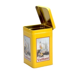 Custom rectangular metal hinged lid cover green tea tin box packaging coffee bean tin container
