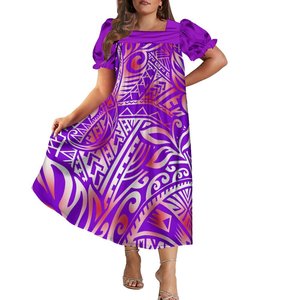Phong cách mới HEM mở rộng micronesian mumu ăn mặc tùy chỉnh tapa Polynesian Tribal in phụ nữ mumus kích thước lớn phồng tay áo sưng húp Ăn mặc - Product Image 3