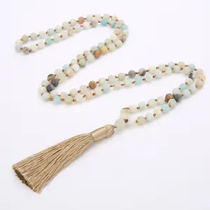 Boho Handmade Male 108pcs Semi-precious Prayer Beads Necklace Natural Stone Rosary Beads islamic