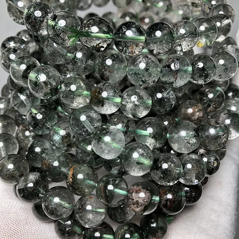 Meihan AA Natural Brazil Green Phantom bracciale in cristallo di quarzo liscio rotondo per gioielli che fanno Design collana fai da te