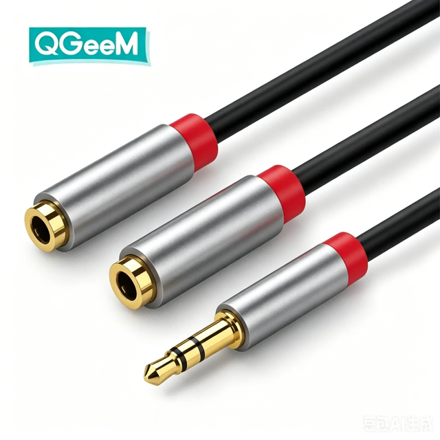 4-Pole Male to Dual 3.5mm Female Stereo Adapter for Sharing Music with Two Headphones/Speakers, 3.5mm Audio Splitter Cable