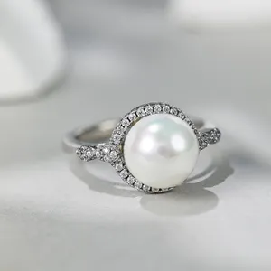 Grace Jewelry Noble Luxurious Gorgeous Women Zircon Stone Gemstone Delicate Fresh Water Pearl Jewelry Ring