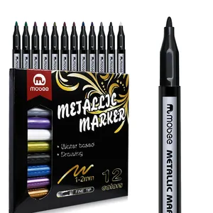 Mobee P-132 marcador metálico, canetas de desenho com tinta metálica para crianças, canetas de desenho metálico para arte escolar, 12 unidades, OEM ODM disponível