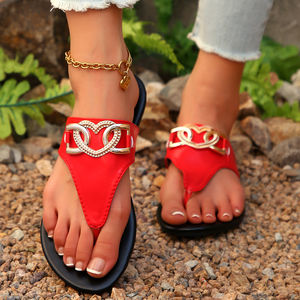 Nouvelles pantoufles plates pour femmes 2025, grande taille 36-43, avec boucle métallique décorative et motif chevrons - Product Image 5