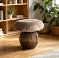 Tabouret champignon rembourré en tissu avec coussin en éponge, structure en bois massif, chaise ottoman d'appoint pour salon, chambre, hôtel, appartement