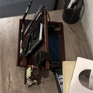 <b>Wooden</b> Phone Tablet Stand With Coin Tray And Key Holder <b>Solid</b> Wood Organizer For Desktop Use 2 Piece Set - Product Image 3