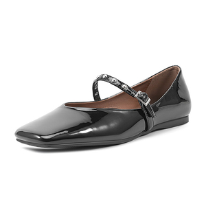 Sandalias de tacón bajo con punta cuadrada para mujer, con remaches y correa central, de charol, tallas grandes 45, colores personalizados, para oficina - Product Image 1