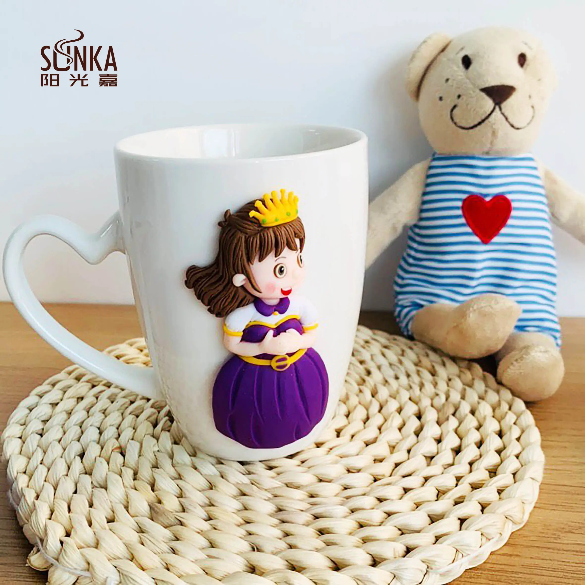 Populaire Handgemaakte Leuke 3D Meisje Dier Keramische Kopje Koffie Wit Polymeer Klei Mok Voor Promotie Geschenk