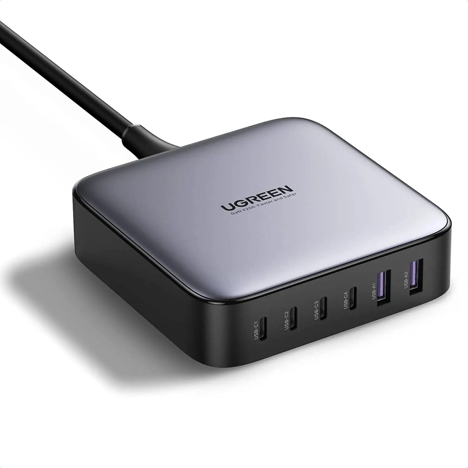 Adattatori per caricabatterie Ugreen caricabatterie da tavolo USB C da 200W Nexode caricabatterie rapido GaN PD a 6 porte con cavo di ricarica da USB C a C da 3 piedi