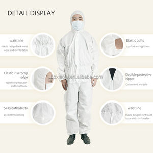 Xiaotu antistatique imperméable respirant vêtements jetables salopette industrielle <span class=keywords><strong>PP</strong></span> SMS microporeux blanc combinaison de protection - Product Image 5