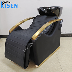 เก้าอี้สระผมปรับระดับได้ รุ่น Kisen Luxury Gold Beige สำหรับร้านทำผมและสปา  พร้อมที่พักเท้าปรับได้ วัสดุเซรามิกเรซิ่น - Product Image 2