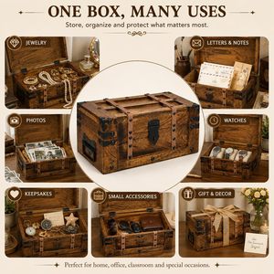 Caja de Recuerdos de Madera Hecha a Mano, Caja de Almacenamiento de Joyas Rectangular de Madera de Mango, Cofre del Tesoro Vintage, Caja de Almacenamiento Decorativa para Dormitorio - Product Image 4