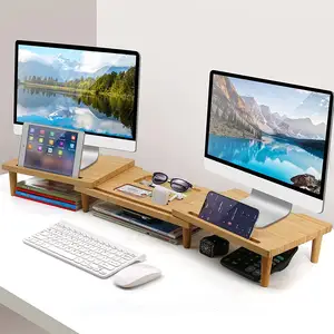 Riser Monitor Bambu, Meja Pangkas Nyaman, Lap Bambu, Meja Komputer Laptop Modern Alami, Furnitur Komersial