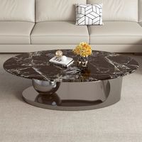 Table basse moderne de luxe en bois massif et marbre avec base artistique en acier inoxydable table centrale au design ovale unique pour le salon