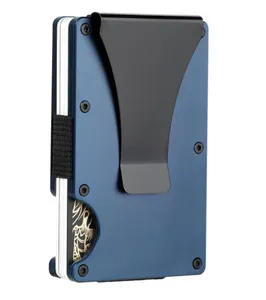 Porta carte di credito in alluminio con blocco RFID/portafogli da uomo Slim in metallo intelligente/portafoglio minimalista in alluminio