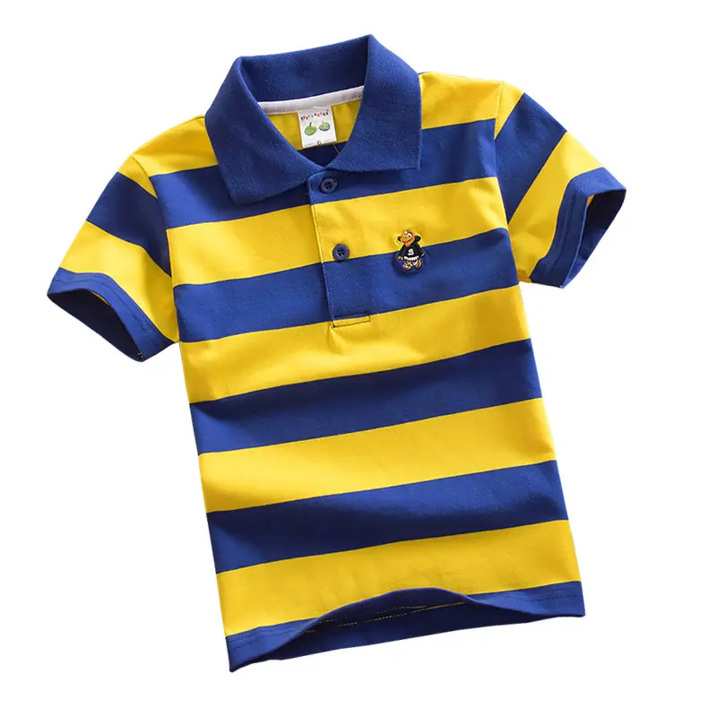 2-14 yıl yeni tasarım erkek butik giyim çocuklar % 100% pamuk şerit polo t shirt