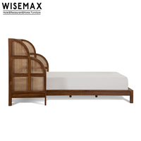 WISEMAX MÖBEL Retro Design Home Hotel Master Zimmer Queen Size King Size Rattan Cane Kopfteil Massivholz bett für Schlafzimmer