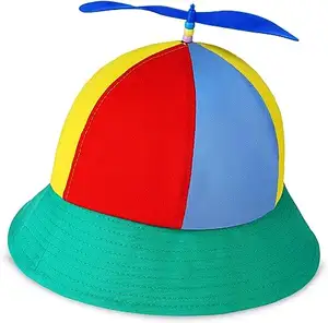 프로펠러와 성인 재미있는 헬리콥터 어부 모자 다채로운 패치 워크 무지개 프로펠러 모자 여름 태양 보호 태양 모자