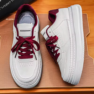 Chaussures plates en cuir respirant tendance, baskets de skateboard pour hommes, chaussures décontractées de haute qualité pour femmes, style marche - Product Image 4