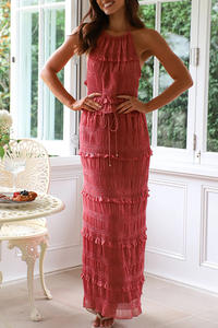 طقم بوهو مطابق عاري الذكر للشاطئ قطعتين حمالة رقبة ملابس شيفون للعطلات أعلى محصول + طقم تنورات طويلة طويلة طويلة طويلة - Product Image 2