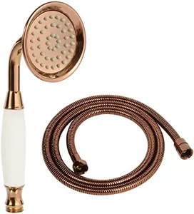 玫瑰金复古手持淋浴装置电话形黄铜陶瓷淋浴喷头带软管