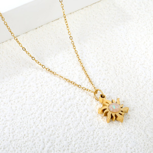 Sunflower Pendant <b>Necklace</b> Gold Plated <b>Opal</b> Inlay Geometric Design Women's Jewelry Gift Fashion Accessory - Product Image 3