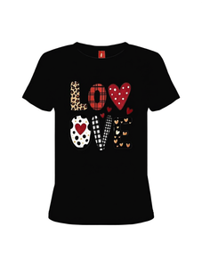 T-shirt da donna taglie forti per San Valentino, con stampa a cuori, a maniche corte, fantasia a pois e righe, casual, girocollo, in jersey di cotone - Product Image 1