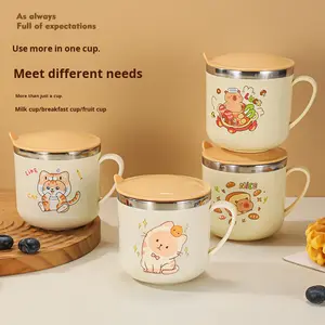 Gobelet <span class=keywords><strong>à</strong></span> eau et <span class=keywords><strong>à</strong></span> lait pour enfants en acier inoxydable 304, avec poignée de dessin animé, pour la maternelle, avec couvercle, double paroi - Product Image 2