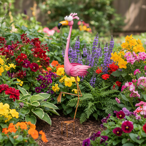 Décoration de <span class=keywords><strong>jardin</strong></span> en métal thermolaqué, motif <span class=keywords><strong>flamant</strong></span> <span class=keywords><strong>rose</strong></span> unique et moderne, style Art Déco, papillon artificiel, directement de l'usine - Product Image 2