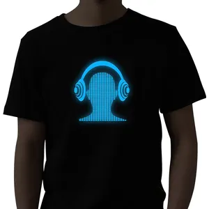2024 Washable Sound-Activated LED T-Shirt Flashing Equalizer EL Cotton Short Unique Light up Promotional Clothing