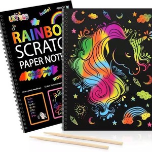 Set di Blocchi Note Arcobaleno con Carta da Grattare, 2 Pezzi, Grande Quaderno Magico da Grattare con Stilo in Legno, Regalo Creativo Fai-da-Te per Bambini - Product Image 3