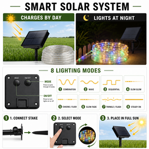 Luces LED <span class=keywords><strong>Solares</strong></span> en Tira, 12 m 100 LEDs o 32 m 300 LEDs, 8 Modos para Decoración Exterior, Venta al Por Mayor - Product Image 4