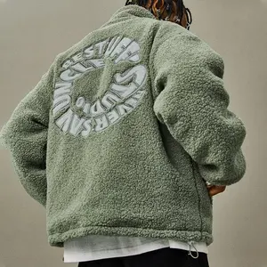 Giacca in pile da uomo con colletto alla coreana personalizzato di fabbrica giacca in pile Sherpa con cerniera ricamata
