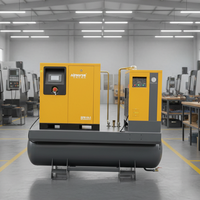 Compresseur d'air industriel à vis 22kW 30HP stationnaire, petit, silencieux, refroidi par air, alimenté en courant alternatif, contrôlé par PLC, avec sécheur et réservoir, certifié CE