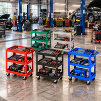 Chariot à outils à 3 niveaux avec poignée et roulettes, capacité de charge élevée pour garage et atelier, OEM ODM, armoire à outils, chariot à outils à 3 niveaux