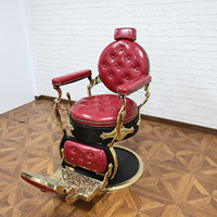 Chaise de barbier rouge de style rétro, chaise de coiffure en cuir, chaise de rasage de luxe, cadre pivotant inclinable, chaise de coiffure pour salon