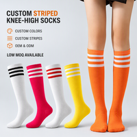 Chaussettes montantes rayées personnalisées pour hommes et femmes, faible MOQ, style rétro, athlétiques, au-dessus du mollet, OEM ODM, couleurs personnalisées