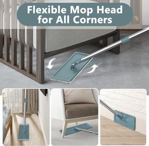 Mopa Plana de Alta Gama para el Hogar con Cubeta, Lavado de Pisos sin Esfregar, Uso en Seco y Húmedo, Mopa Giratoria Retráctil de Microfibra - Product Image 5