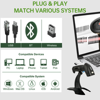 Escáner de Código de Barras Manual para Supermercado BD001, 1D/2D, Bluetooth 2.4G Inalámbrico/Cableado, Interfaz USB, Lector de Códigos QR, en Existencia