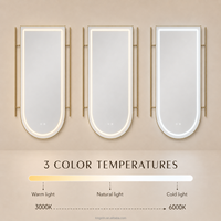 Kingstin Miroir Salle de Bain LED Cadre Inox Anti-Buée Tactile Intelligent Variable 3 Couleurs Miroir Mural Arche