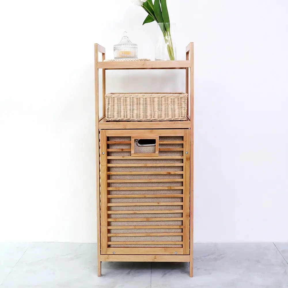 Eco-friendly Detachable Foldable Bamboo Laundry Hamper Clothes Storage Basket Home Shelf Furniture
