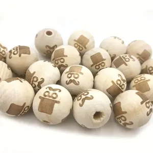 20mm DIY Laser Carved Log Beads Folk Art Style Maple Wooden Children's Education Toys Gift